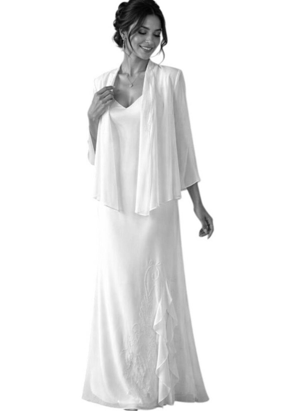 R&M Richards Size 14 White 2PC Sleeveless Beaded Dress Sheer Jacket Set